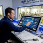 Industrial engineer reviewing motion control system