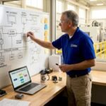 Engineer mapping system upgrades on whiteboard
