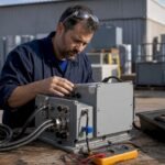 Technician inspecting Taylor Mod 300 electronic assembly