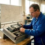 Plant engineer inspecting Versamax PLC hardware