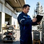 Maintenance manager checking parts inventory in warehouse