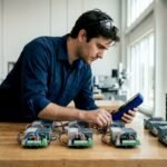 Engineer examining process automation I/O modules